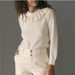 NWT Doen Azaria Cream Sweater with Ruffled Collar